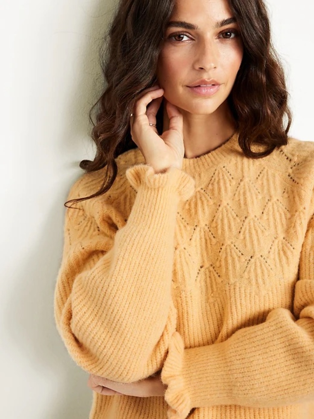 Old Navy Ruffle-Cuff Crewneck Sweater in Yellow